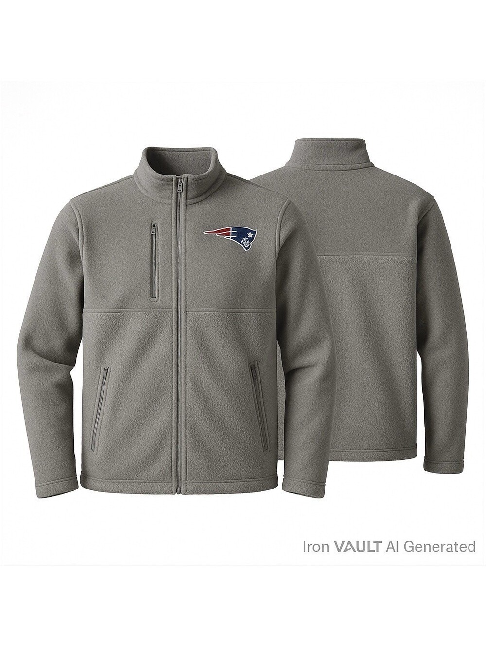 New England Patriots Antigua NFL Fleece Jacket Gray Large Full Zip Sherpa